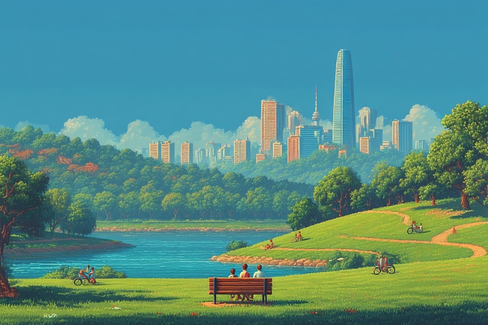Painterly city park landscape with a skyline in the distance, used as the hero image for the ChatGPT ranking playbook
