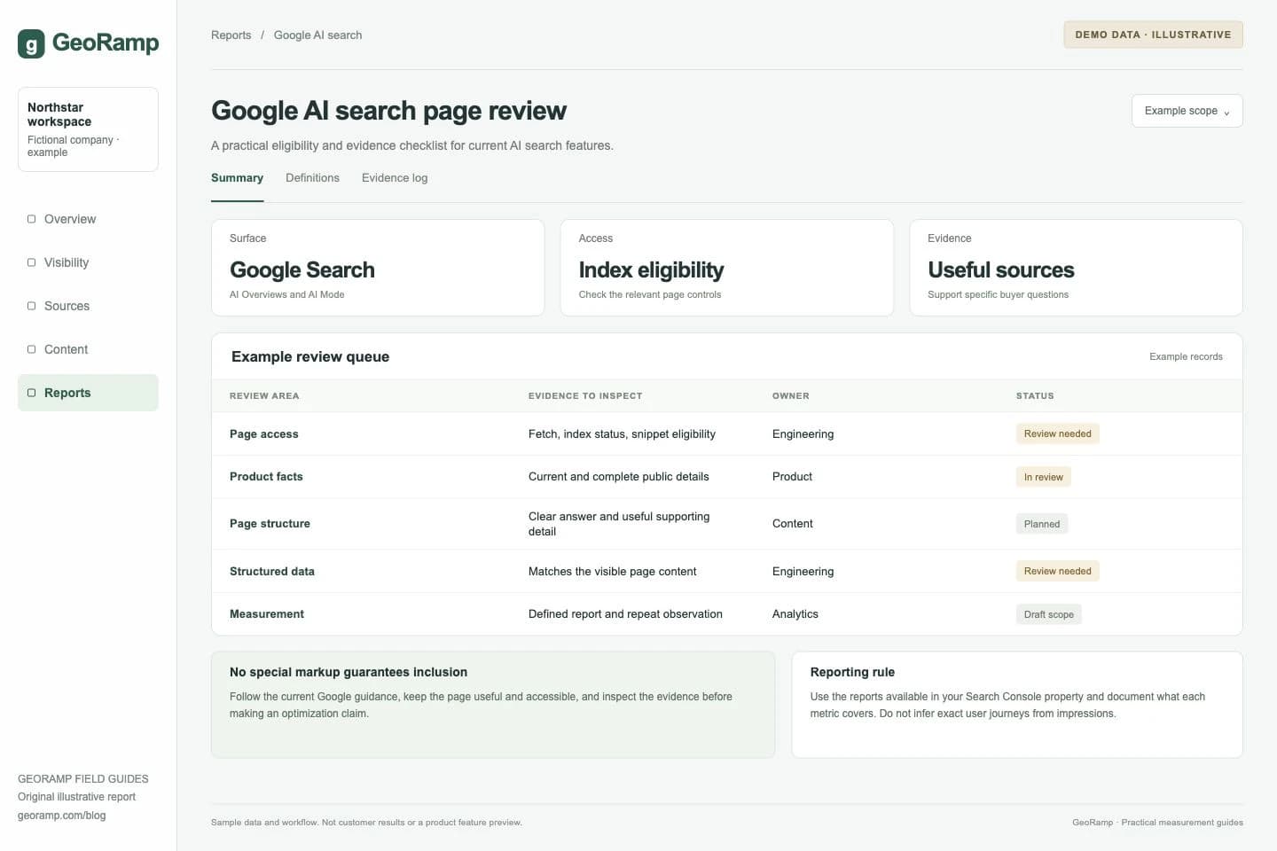 Google AI search page review: A practical eligibility and evidence checklist for current AI search features.